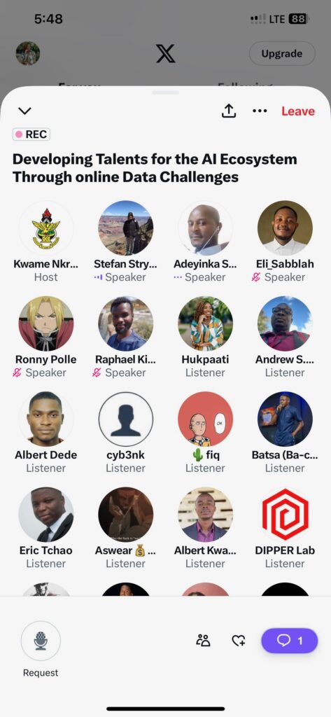 Screenshot of the X (Twitter) Space Event